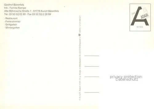 AK / Ansichtskarte Baerenfels_Erzgebirge Gasthof Baerenfels Restaurant Ferienzimmer Grillgarten Wintergarten Baerenfels Erzgebirge