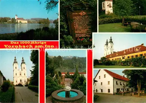 AK / Ansichtskarte Vornbach Innpartie Kirche Gedenktafel Park Gasthaus Brunnen Vornbach