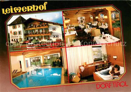 AK / Ansichtskarte Dorf_Tirol Pension Leimerhof Gaststube Hallenbad Zimmer Dorf_Tirol