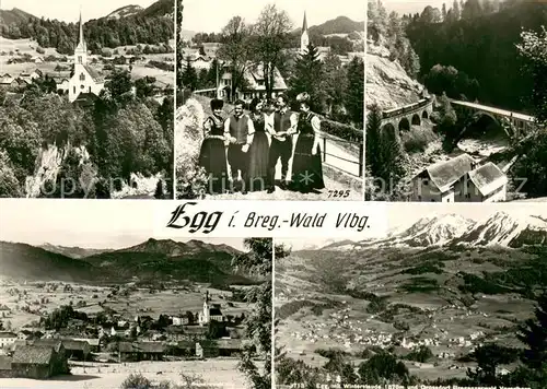 AK / Ansichtskarte Egg_Bregenzerwald Teilansichten Panorama Kirche Viadukt Trachtengruppe Egg_Bregenzerwald