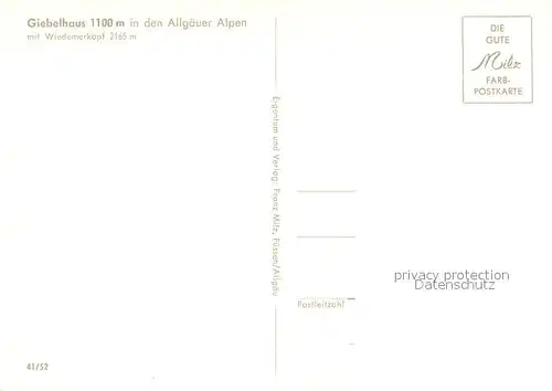 AK / Ansichtskarte Fuessen_Allgaeu Giebelhaus in den Allgaeuer Alpen mit Wiedemerkopf Fuessen Allgaeu