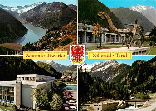 AK / Ansichtskarte Mayrhofen_Zillertal Schlegeis Stausee mit Hochfeiler Krafthaus Mayrhofen mit Moroder Plastik und Gruenberg Untere Zemmbachfassung Mayrhofen_Zillertal