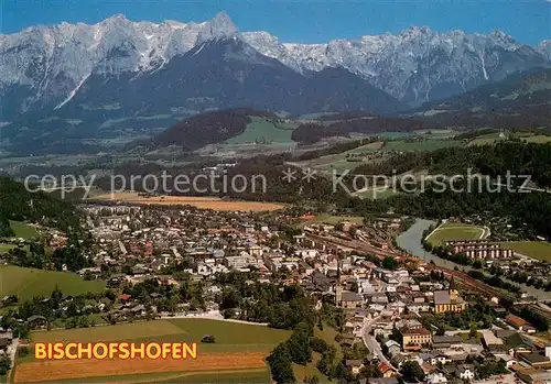 AK / Ansichtskarte Bischofshofen Fliegeraufnahme mit Hochkoenig und Tennengebirge Bischofshofen