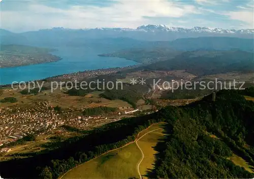 AK / Ansichtskarte Felsenegg Blick auf die Alpen mit Luftseilbahn Adliswil Fliegeraufnahme Felsenegg