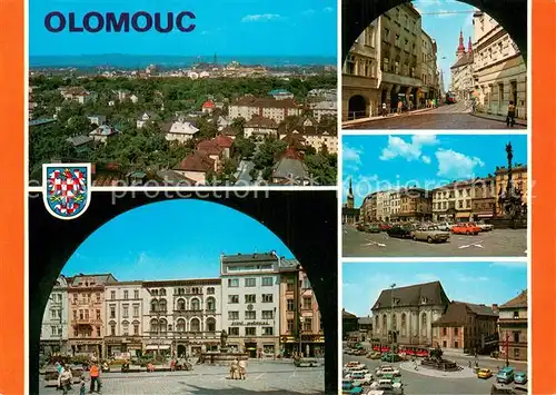 AK / Ansichtskarte Olomouc_Olmuetz_CZ Panorama Pohled Denisovou Namesti Rude armady Radnice na namesti Miru Rpubliky s kasnou Tritonu a budovou Vlastivedneho ustavu 