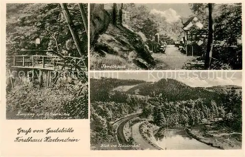 AK / Ansichtskarte Hartenstein_Zwickau Eingang zur Felsenhoehle Forsthaus Muldentalblick Hartenstein_Zwickau