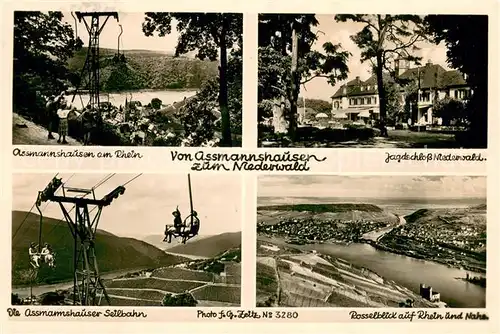 AK / Ansichtskarte Assmannshausen_Rhein Jagdschloss Niederwald Seilbahn Rosselblick auf Rhein und Nahe Assmannshausen Rhein