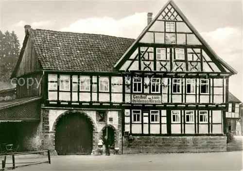 AK / Ansichtskarte Suhl_Thueringer_Wald Waffenmuseum Gasthof zum goldenen Hirsch Fachwerkhaus Suhl_Thueringer_Wald