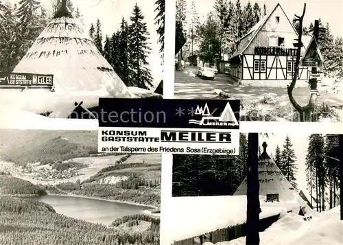 AK / Ansichtskarte Sosa_Erzgebirge Konsum Gaststaette Meiler Koehlerhuette Panorama Winteridyll Sosa Erzgebirge