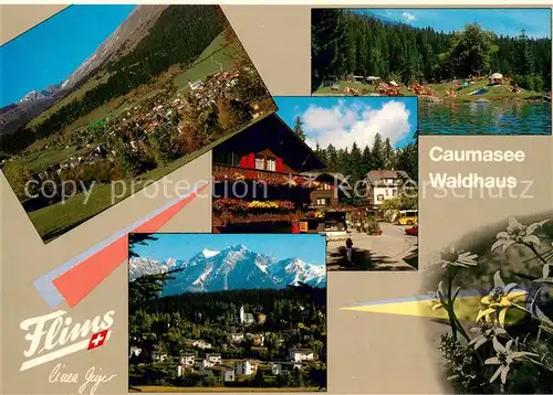 AK / Ansichtskarte Flims_GR Dorf mit Foppa Waldhaus mit Signina und Caumasee Flims_GR