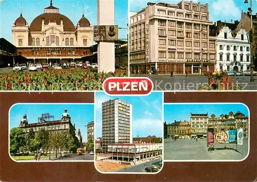 AK / Ansichtskarte Plzen_Pilsen Gottwaldovo nadrazi Hotel Ural Hotel Continental Restaurace Bohemia Namesti Republiky Plzen Pilsen