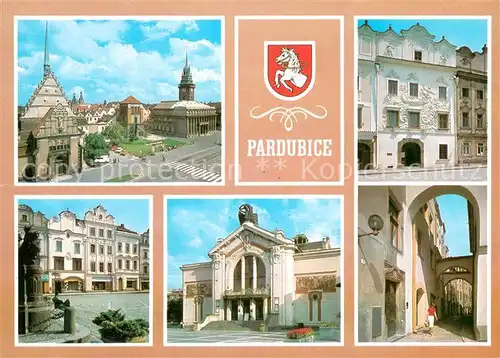 AK / Ansichtskarte Pardubice_Pardubitz_CZ Namesti Osvobozeni Dum U Jonase Pernstejnske namesti Mestske divadlo Bartolomejska ulice 