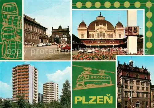 AK / Ansichtskarte Plzen_Pilsen Brana pivovaru Gottwaldovo nadrazi Sidliste Bory Radnice Plzen Pilsen
