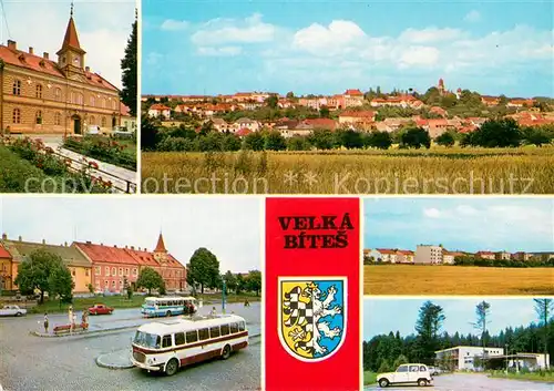 AK / Ansichtskarte Velka_Bites_CZ Radnice Celkovy pohled Namesti Rude armady Nove sidliste Motel u Deyiti krizu 