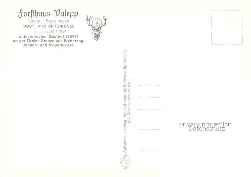 AK / Ansichtskarte Spitzingsee Althist Gasthof Forsthaus Valepp Panorama Spitzingsee