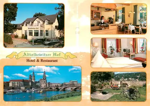 AK / Ansichtskarte Dresden_Elbe Alttolkewitzer Hof Hotel Restaurant Theke Zimmer Liegewiese Elbepartie 