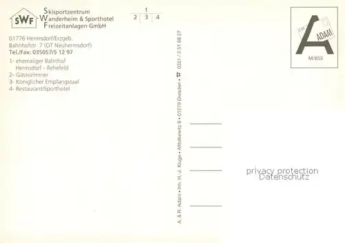 AK / Ansichtskarte Hermsdorf_Erzgebirge SWF Skisportzentrum Sporthotel Gaestezimmer Kgl Empfangssaal Restaurant Hermsdorf Erzgebirge