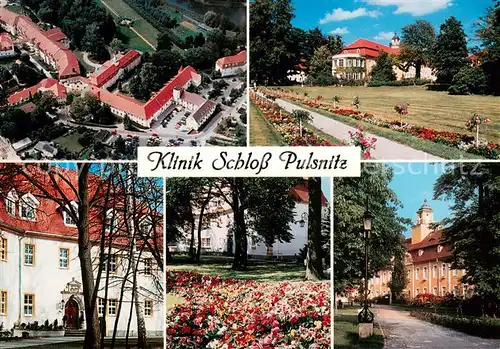 AK / Ansichtskarte Pulsnitz_Sachsen Klinik Schloss Pulsnitz Fliegeraufnahme Barockschloss Eustachiushaus Schlosspark Pulsnitz Sachsen