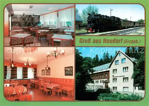 AK / Ansichtskarte Neudorf_Erzgebirge Jugendherberge Neudorf Speisesaal Dampflok Neudorf Erzgebirge