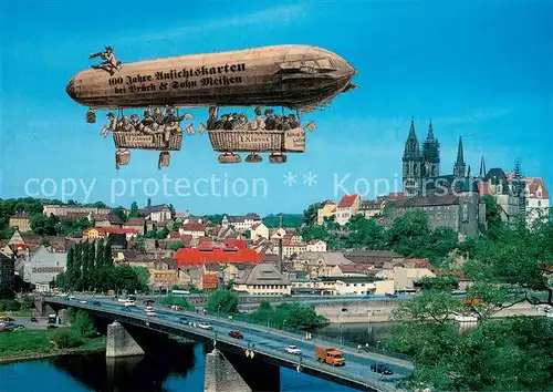 AK / Ansichtskarte Meissen_Elbe_Sachsen Stadtansicht mit Schloss und Zeppelin 100 Jahre Ansichtskarten Meissen_Elbe_Sachsen