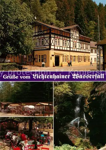 AK / Ansichtskarte Bad_Schandau Gasthof Lichtenhainer Wasserfall Endstation der Kirnitzschbahn Garten Terrasse Wasserfall Bad_Schandau