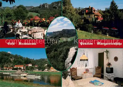 AK / Ansichtskarte Rathen_Saechsische Schweiz Cafe Restaurant Margarethenhoehe Gartenterrasse Zimmer Elbepartie Rathen Saechsische Schweiz