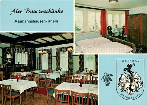 AK / Ansichtskarte Assmannshausen_Rhein Alte Bauernschaenke Gastraum Zimmer Assmannshausen Rhein