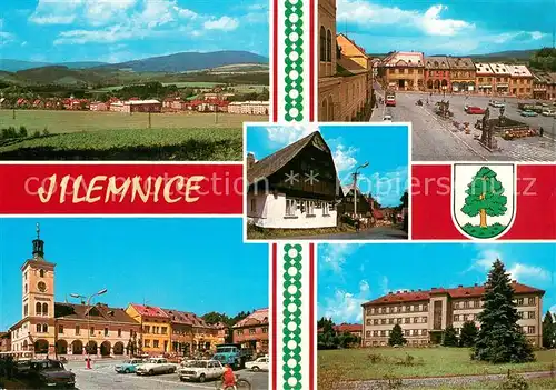 AK / Ansichtskarte Jilemnice Panorama Poprve se pripomina V jeho stredu se prostira pravidelne namesti s klasicistni radnici s vezi Zajimavosti mesta je drevena lidova architektura Jilemnice
