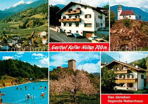 AK / Ansichtskarte Voellan_Lana Gasthof Kofler Panorama Kirche Schwimmbad Schloss Nebenhaus Voellan_Lana