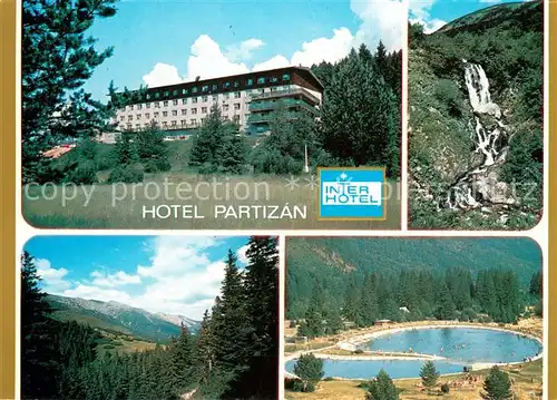 AK / Ansichtskarte Nizke_Tatry_Slovakia Hotel Partizan Vajskovska dolina Pohlad na hlavny hreben z Palenice Kupalisko pod hotelom 