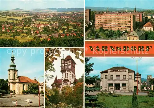 AK / Ansichtskarte Varnsdorf Stadtpanorama Gebaeude Kirche Platz Burgrestaurant Theater Varnsdorf