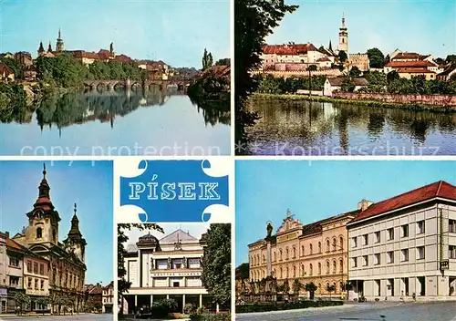 AK / Ansichtskarte Pisek_CZ Blick ueber die Wottawa zur Stadt Motive Innenstadt 