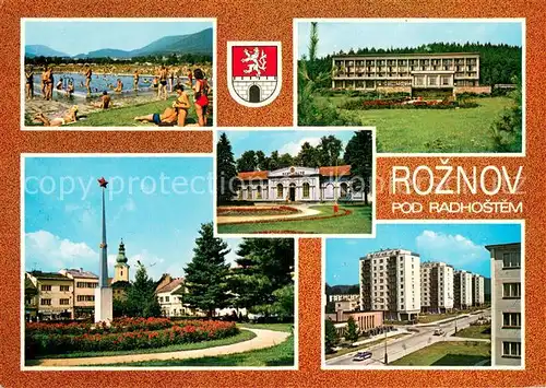AK / Ansichtskarte Roznov_pod_Radhostem Freibad Hotel Platz Wohnsiedlung Hochhaeuser Roznov_pod_radhostem
