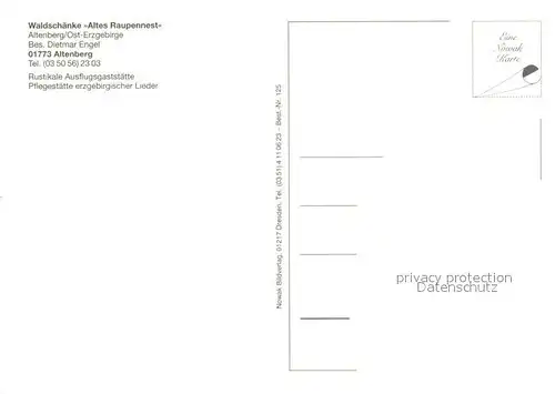 AK / Ansichtskarte Altenberg_Erzgebirge Waldschaenke Altes Raupennest Eingangstuer Gastraeume Holzschnitzerei Altenberg Erzgebirge