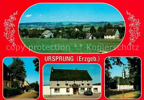AK / Ansichtskarte Ursprung_Erzgebirge Panorama Ortsmotiv Reisslands Landgaststaette Kirche 