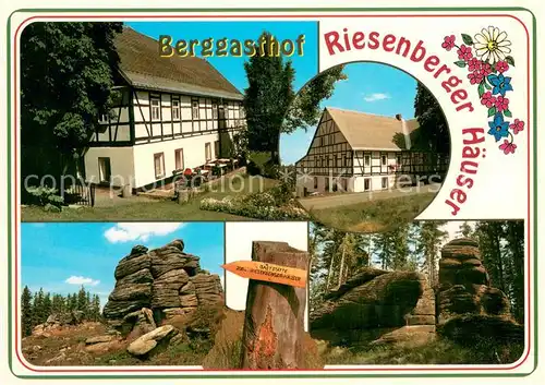 AK / Ansichtskarte Johanngeorgenstadt Berggasthof Riesenberger Haeuser Felsengruppe Viergesellen Hinweisschild Riesenberg Johanngeorgenstadt