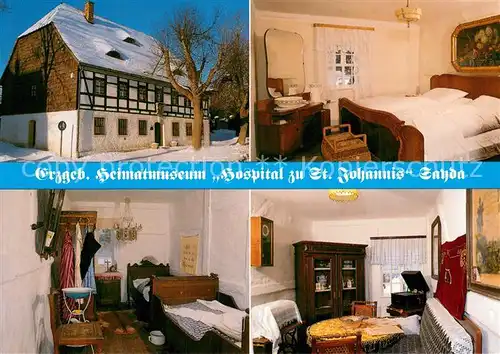 AK / Ansichtskarte Sayda Erzgeb Heimatmuseum Hospital zu St Johannis Schlafraum um 1880 und 1920 Gute Stube um 1900 Sayda