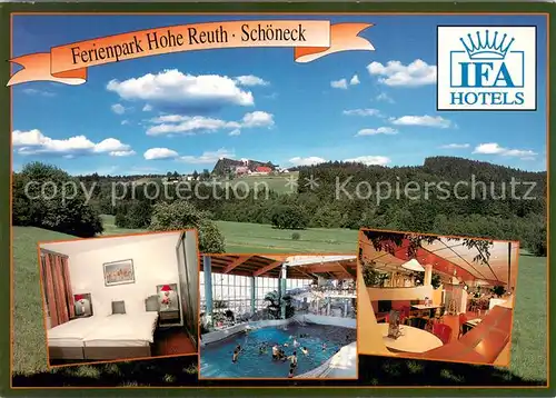 AK / Ansichtskarte Schoeneck_Vogtland Ferienpark Hohe Reuth Zimmer Hallenbad Gastraum Schoeneck_Vogtland