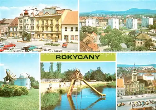 AK / Ansichtskarte Rokycany_Rokitzan_CZ Jedno z nejstarsich ceskych mest V soucasne dobe je zname tovarnou na jizdni kola Favorit a vyrobou hracek v zavode Hamiro 