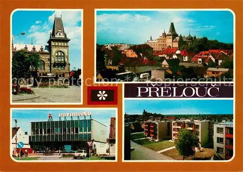 AK / Ansichtskarte Prelouc Muzeum na namesti Rude armady Pohled na mesto Potravinarska prodejna Pramen Nova vystavba Prelouc