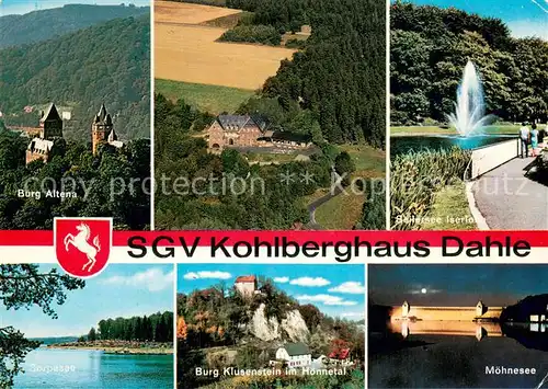 AK / Ansichtskarte Dahle_Altena Burg Altena SGV Kohlberghaus Seilersee Iserlohn Sorpesee Burg Klusenstein im Hoennetal Moehnesee Dahle_Altena