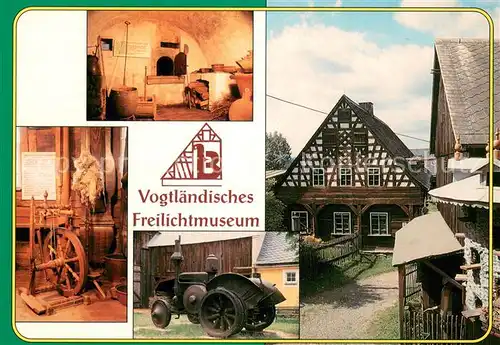 AK / Ansichtskarte Eubabrunn Vogtlaendisches Freilichtmuseum Russkueche Spinnrad Lanz Traktor Wohnstallhaus Eubabrunn