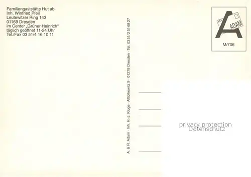 AK / Ansichtskarte Dresden Familiengaststaette Hut ab Terrasse Gastraeume Dresden
