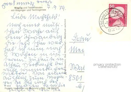 AK / Ansichtskarte Waging_See mit Tettenhausen Waginger und Tachingersee Fliegeraufnahme  Waging_See