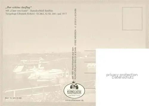 AK / Ansichtskarte Niederlommatzsch Tiergehege Elbepark Hebelei MS Clara von Assisi Barockschloss Seusslitz Niederlommatzsch