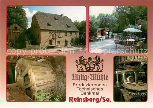 AK / Ansichtskarte Reinsberg_Freiberg Uhlig Muehle Muehlen Kiosk Wasserrad Stehendes Zeug Reinsberg Freiberg