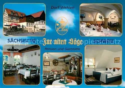 AK / Ansichtskarte Wehlen_Sachsen Pension Gaststaette Zur alten Saege Gastraeume Zimmer Wehlen_Sachsen