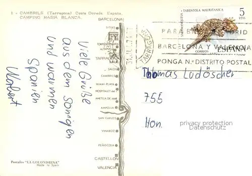 AK / Ansichtskarte Cambrils_Costa_Dorada Camping Masia Blanca 