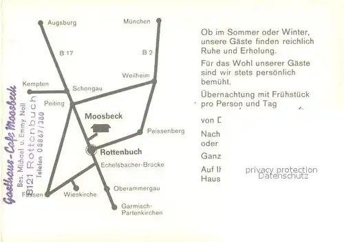 AK / Ansichtskarte Rottenbuch_Oberbayern Gasthaus Cafe Moosbeck Gartenterrasse Gaststube Rottenbuch Oberbayern