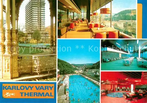 AK / Ansichtskarte Karlovy_Vary_Karlsbad Lazenske sanatorium Thermal Speisesaal Schwimmbad Foyer 